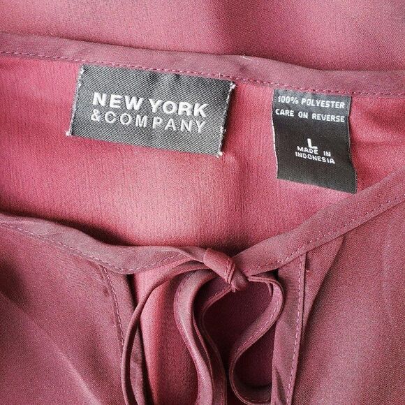 Women's Blouse Wine Red Long Sleeve Sheer Tie-Neck Blouse Large NWOT - Picture 8 of 8